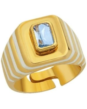 LINYA JEWELLERY Octagon Stone Enamel Signet Ring Sterling - Metallic