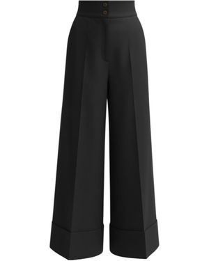 Julia Allert High-Waisted Wide-Leg Pants With Cuffs - Black