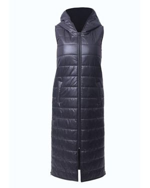 Metamorph Long Puffer Vest With Hood - Blue