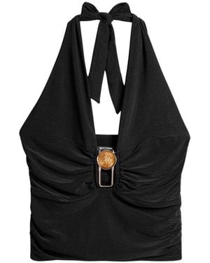 Nocturne Deep V Halter Detail Blouse - Black