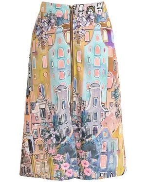 Lalipop Design Urban Sketch Print Tiered Midi Skirt - Blue
