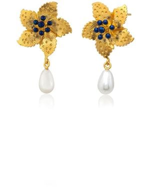 Milou Jewelry Flower Pearl Drop Earrings - Metallic