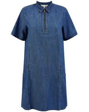 Yumi' Cotton Chambray Tunic With Zip Neckline - Blue