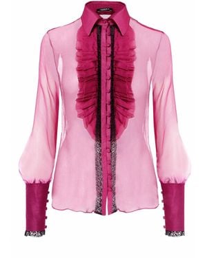 AVENUE No.29 Silk Ruffle Buttoned Down Shirt – Fuchsia - Pink