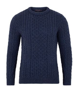 Paul James Knitwear Fisherman's British Wool Johnson Cable Jumper - Blue