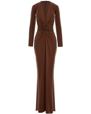 ROSERRY Mallorca Jersey Maxi Dress With Fixed Rosette Detail - Brown