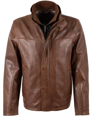 Mauritius Leather Jacket With Removable Fleece Collar Tyce - Brown