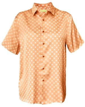 Janara Jones Apricot Satin Short Sleeve Oversized Shirt - Orange