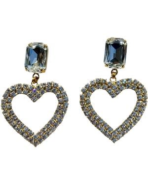 Laura Gray Diamond Crystal Heart Earrings - Brown