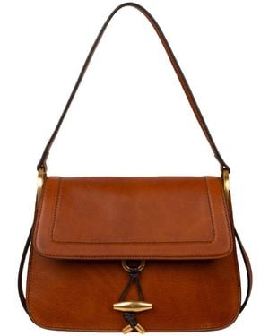 Time Resistance Leather Flap Bag For - Brown
