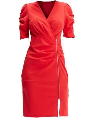 Smart and Joy Jersey Dress With Zip Side - Red