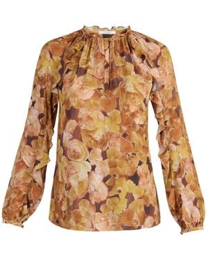 Santorelli Neutrals Skyla Long Sleeve Ruffle Blouse - Brown