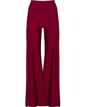 ANTONINIAS Cleo High Waisted Stretch Wide Leg Pants With Side Slit - Red