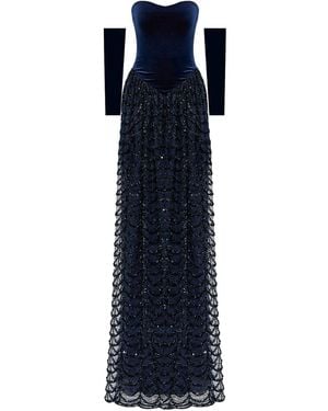 Nur Karaata Throne Of Velvet Gown - Blue