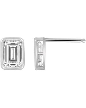 Diamonbliss Plated Emerald Cut Solitaire Stud Earrings With Swarovski, Two Carats - White