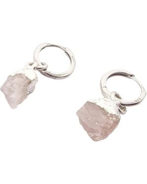 Sophelia Raw Rose Quartz Sterling Round Huggies - Metallic