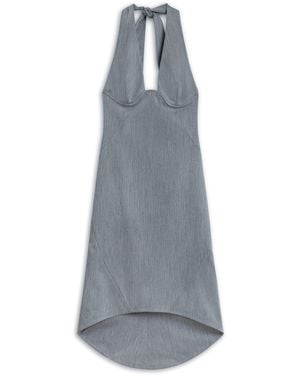 Nocturne Anthracite Tie Neck Asymmetrical Midi Dress - Grey