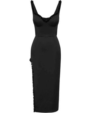 POST MERIDIEM Slit V-Neck Midi Dress - Black