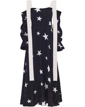 Julia Allert Off-Shoulder Midi Dress With Contrast Straps – Print Stars - Blue