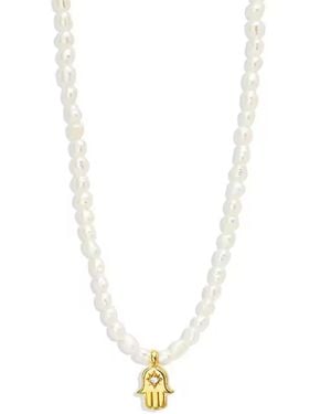 Chanel Joan Elkayam Neutrals Hamsa Hand Pearl Necklace - Metallic