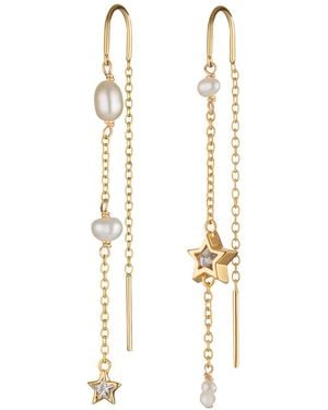 Scream Pretty Pearl And Star Mismatched Threader Earrings - Metallic
