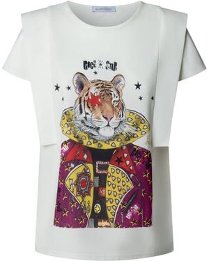 The Extreme Collection Structured T-Shirt With Tiger Print - Grey