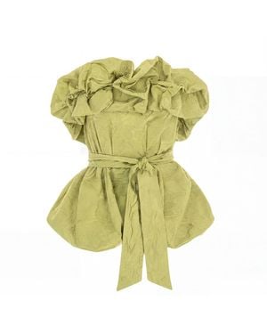 concept A trois Lime Rose Print Bustier Top - Green