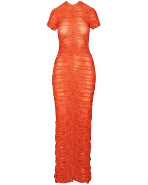 Ofuure Iza Ruched Maxi Mesh Dress - Red