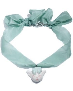 H2 Studio Angry Puss Summer Silk Necklace Bowtie Cat - Blue