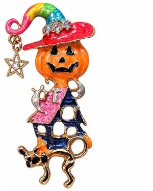 By Ozge Enchanted Pumpkin Zircon Enamel-Plated Halloween Brooch - Orange