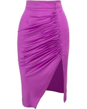 AVENUE No.29 Ruched Side Midi Skirt With Button Detail - Purple