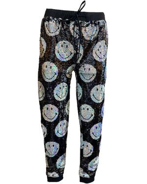 Any Old Iron Iridescent Smiley Reversible Sequin Joggers - Black