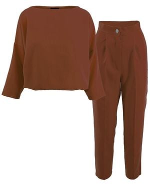 BLUZAT Bronze Set With Blouse And Cropped Pants - Brown