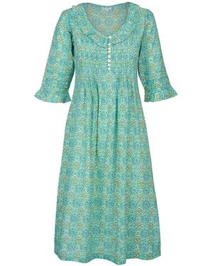 At Last Cotton Karen 3/4 Sleeve Day Dress - Green