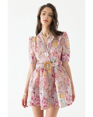We Are Kindred Aurora Silk Belt Mini Dress - Pink