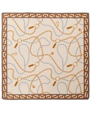 Le Parmentier Neutrals Heritage Chain And Pearls Silk Bandana - Natural