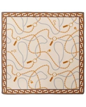 Le Parmentier Neutrals Heritage Chain And Pearls Silk Bandana - Natural