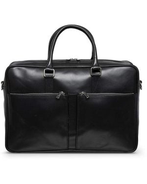 Hides Leather Co. Full-Grain Leather Briefcase, Work Bag With Strap Organizer - Black