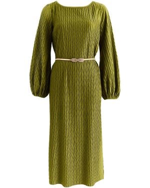 Louche Milene Velvet Pleat Midi Dress - Green