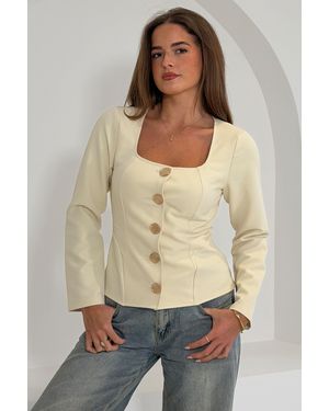 Girl In Mind Neutrals Archer Square Neck Long Sleeve Jacket Cream - Natural