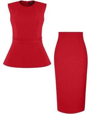 Tia Dorraine Sleeveless Top & Pencil Midi Skirt Set, Fierce - Red