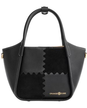 Orange Cube Square Stitch Basket Bag - Black