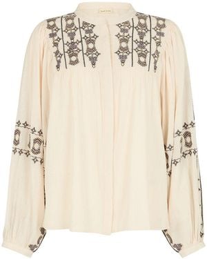 Raffya Neutrals Demi Embroidered Ballon Sleeve Shirt - Natural