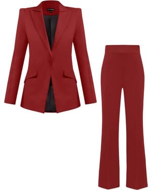 Tia Dorraine Illusion Blazer & Pants Set - Red