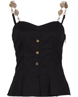 Zetaye Celeste Linen Cotton Chain Top - Black