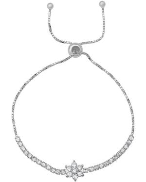 Kylie Harper Sterling Floral Diamond Cz Adjustable Bracelet - Metallic