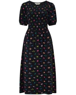 Sugarhill Edina Shirred Jersey Midi Dress, Multi, Underwater - Black