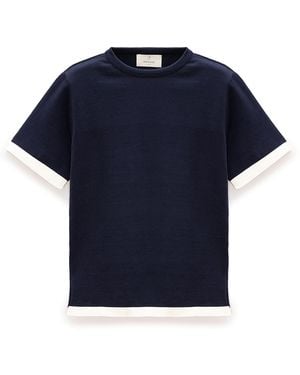 Peraluna Rumi Knit Slit Cotton Blouse - Blue