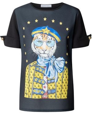 The Extreme Collection Printed T-Shirt With Buttons - Blue