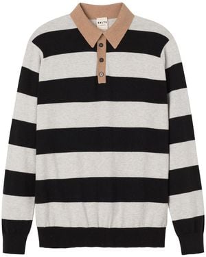 Salts Cashmere Long Sleeved Rugby Stripe Polo Shirt - Black